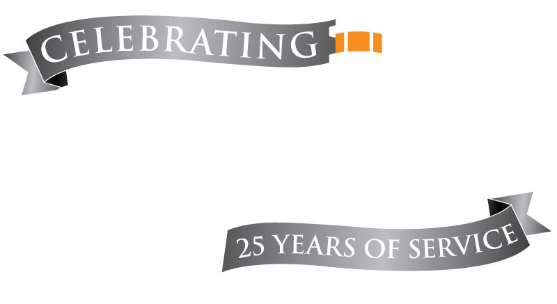 orfin 25 years logo white and orange 1